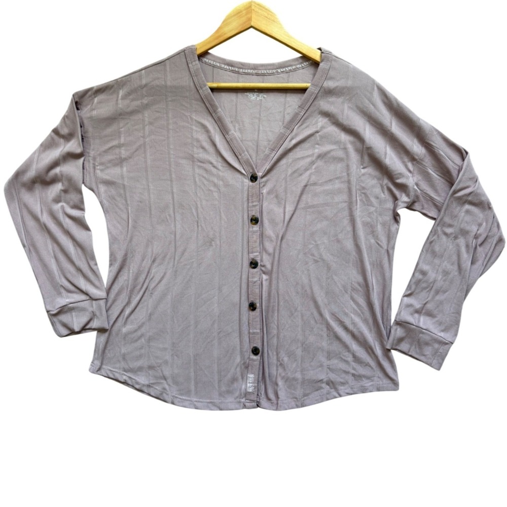 Danskin Cardigan Womens XL Mauve Ribbed Button Down V-Neck EUC
